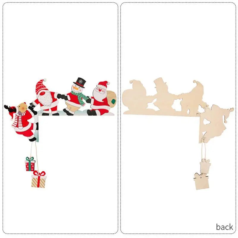 New#Wooden Christmas Door Frame Corner Decor With Santa Snowman Reindeer Design Hanging Gift Pendants For Home Xmas Decoration