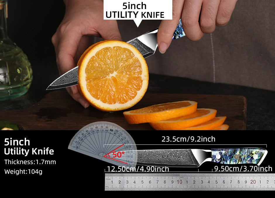 Damascus Knife Chef Knife Japanes VG10 67 Layer Steel Cleaver Paring Bread Knife Lasting Sharp Abalone Shell Handle Kitchen Gift
