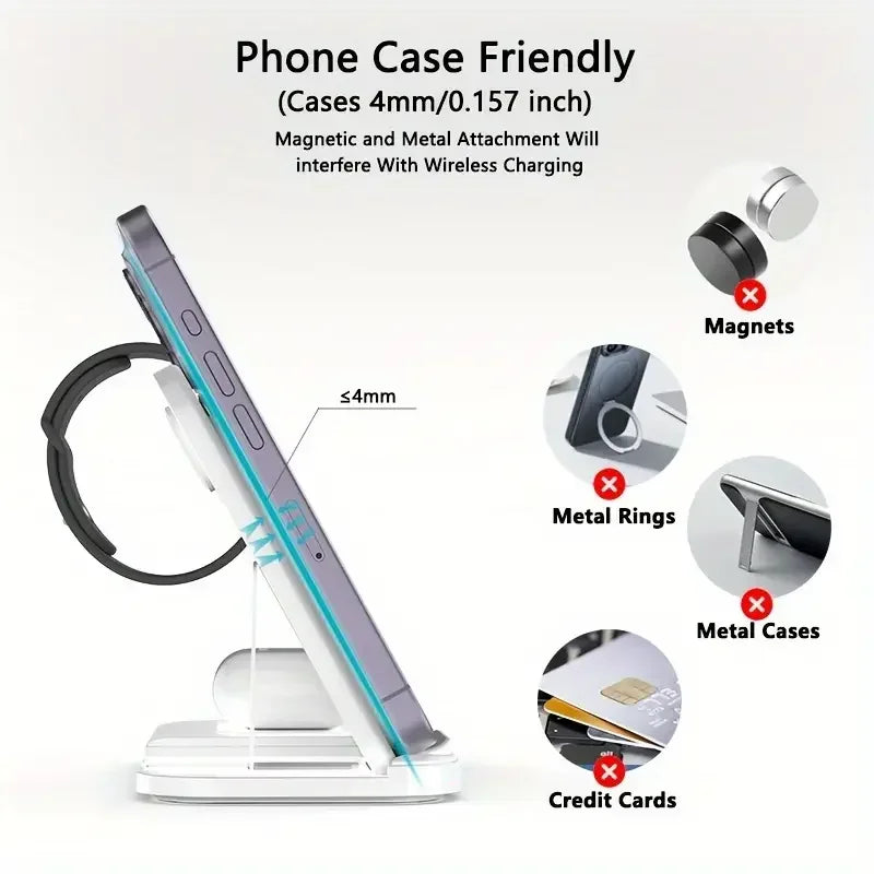 3 in 1 Wireless Charger Foldable Fast Charging Dock Stand For iPhone 17 16 15 14 13 12 Pro Max iWatch 11~2 Ultra SE AirPods 4 3