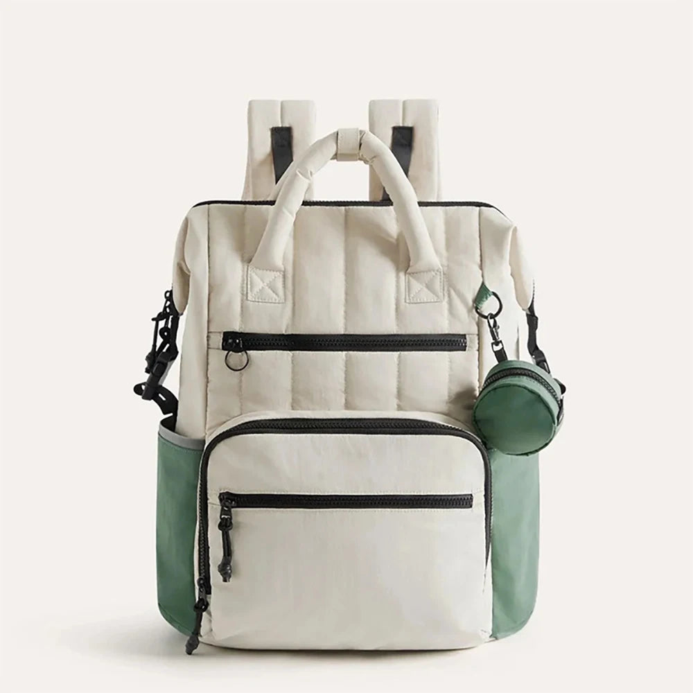 White and Green Contrast Backpack Diaper Bag