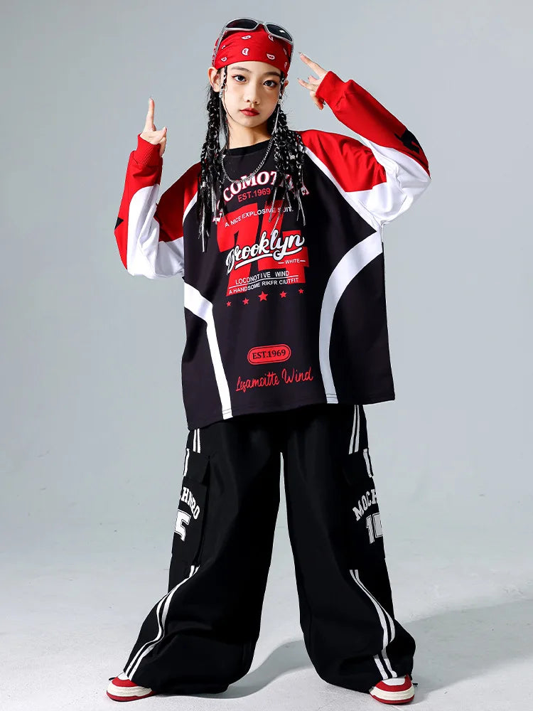 Boys Hip Hop Cool Sweatshirt Vest Cargo Pants Girls Fashion Jazz Street Dance Costume Children Clothes Set Kids K-pop Streetwear