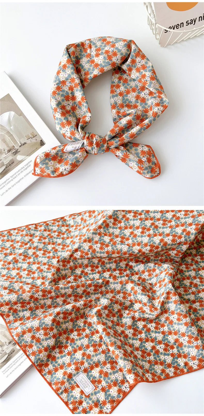 60cm Flower Print Cotton Bandanas Square Scarf Women Girls Headband Accessories Handkerchief Neckerchief Hairscarf Hairscarf