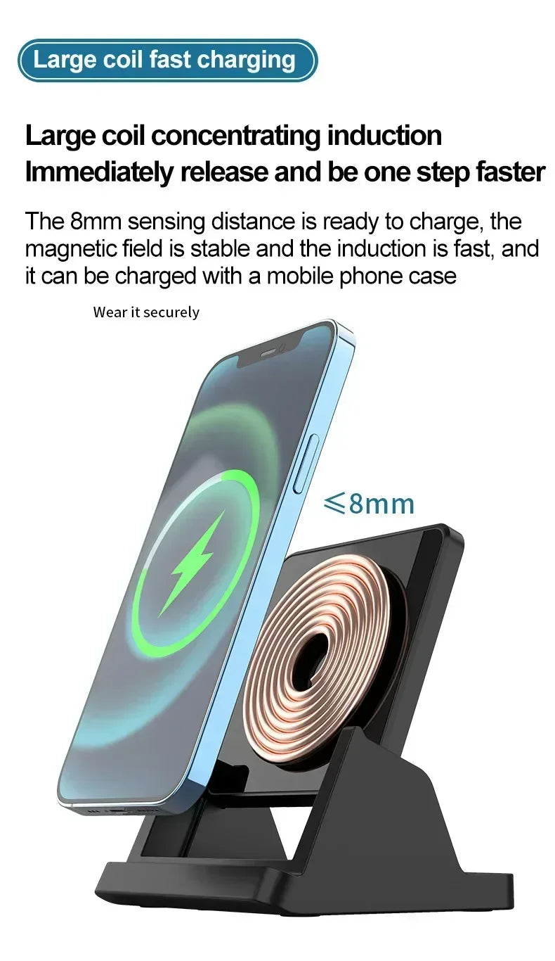 15W Wireless Charger Pad Stand Desktop Ultra-thin Mobile Phone Fast Charging Dock Station For iPhone 15 14 13 12 Samsung Xiaomi