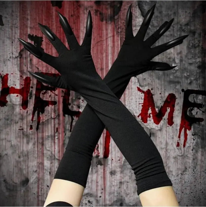 5/1pair Scary Long Nails Gloves Halloween Cosplay Ghost Claw Black Nails Finger Gloves Arm Sleeves Party Costumes Props Supplies