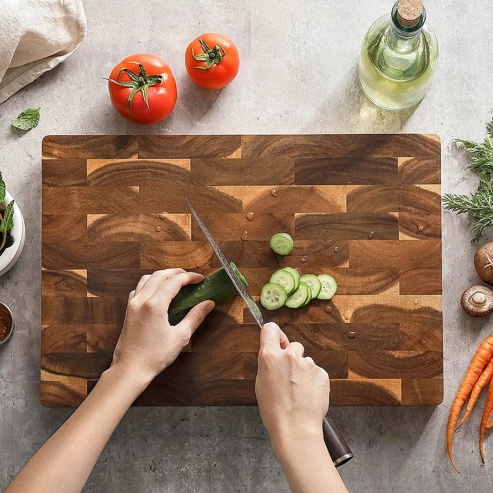 HEZHEN Acacia Wood Splicing Cutting Board End Grain Kitchen Double Sided Chopping Board used as a Pallet