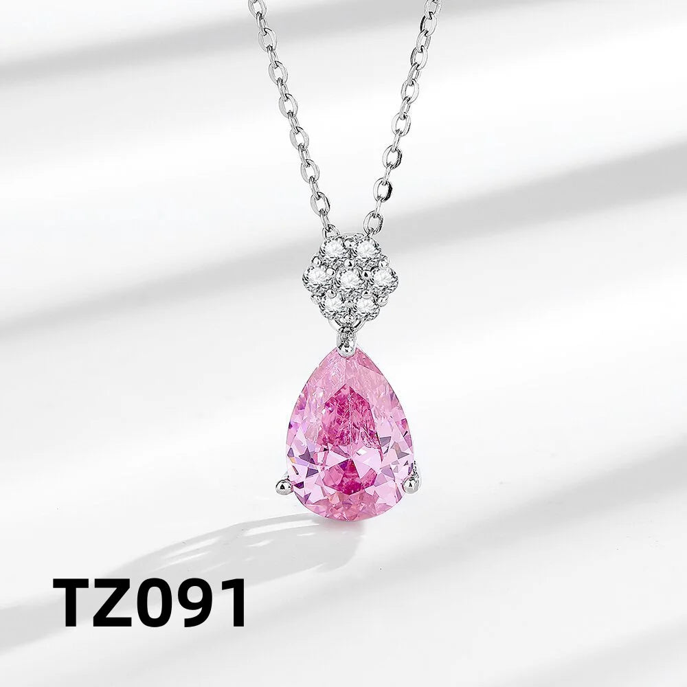 925 Sterling Silver Jewelry Set Shiny Rose Quartz Zircon Women Necklace Earrings Birthday Wedding Party Jewelry Gift