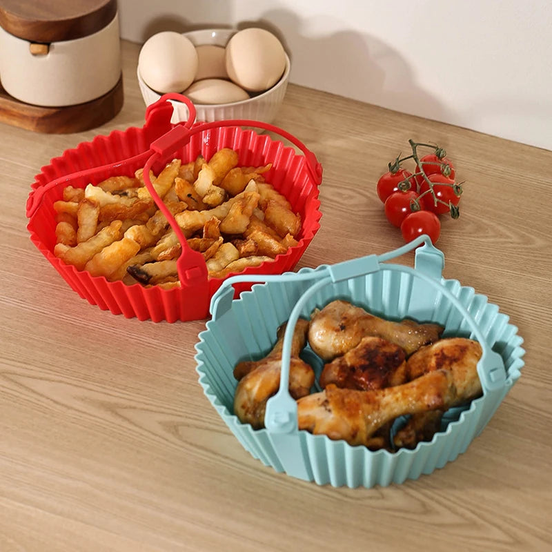 Reusable Air Fryer Baking Tray Silicone Airfryer Liner Oven Mat with Handle Basket Pizza Fried Chicken Grill Pan Mat For Kitchen