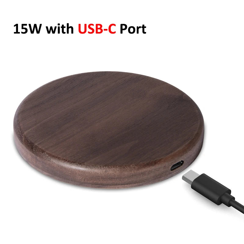 10W 15W Wireless Charger Walnut Wood Grain Slim Wireless Charging for iPhone 17 16 15 14 13 Pro Max S25 S26 FE Ultra Charger Pad