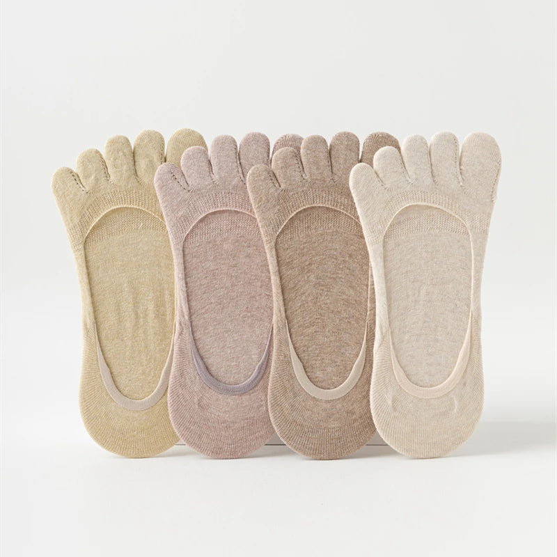 1 Pairs Summer Women Five Finger Socks Pure Cotton Candy Color Thin Breathable Silicone Anti-slip Split-Toe Shallow Boat Socks