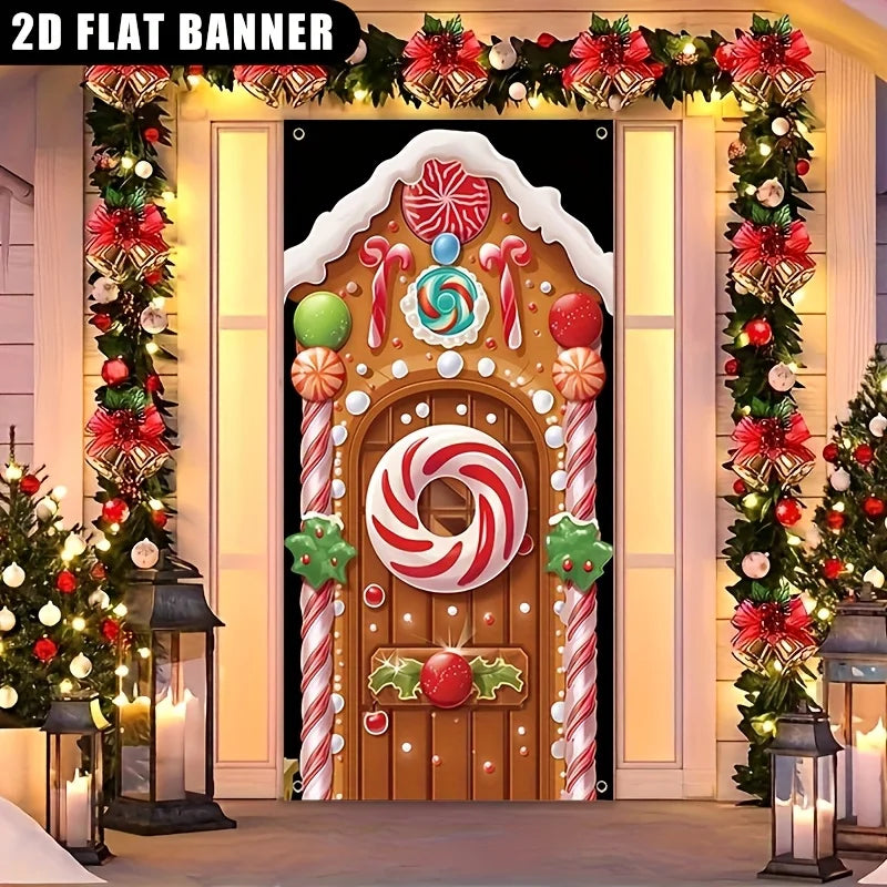 2D flat banner 1PC Christmas gingerbread curtain decoration, installation and disassembly, birthday, anniversary family