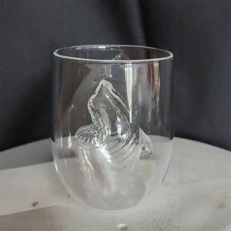 3d Great White Shark Movie Souvenir Glass Cup Transparent Ocean Animal Shaped Whiskey Beer Drinkwares Home Decorations Statues
