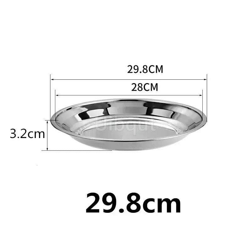 Thick Stainless Steel Plate round Large Disc Flat Bottom Shallow tray Extra Large Fish Head fruite meat Plate Restaurant Hotel