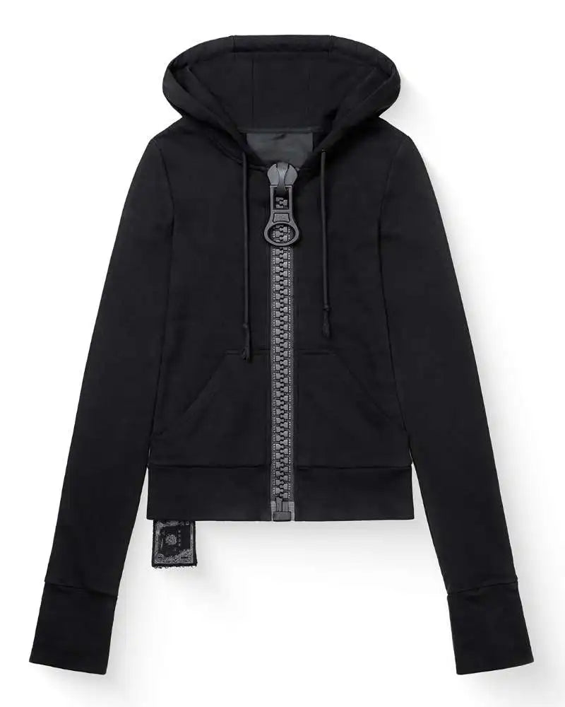 American fashion trend solid color oversized hoodie women's Y2K street Harajuku loose oversized zipper multi pocket hoodie