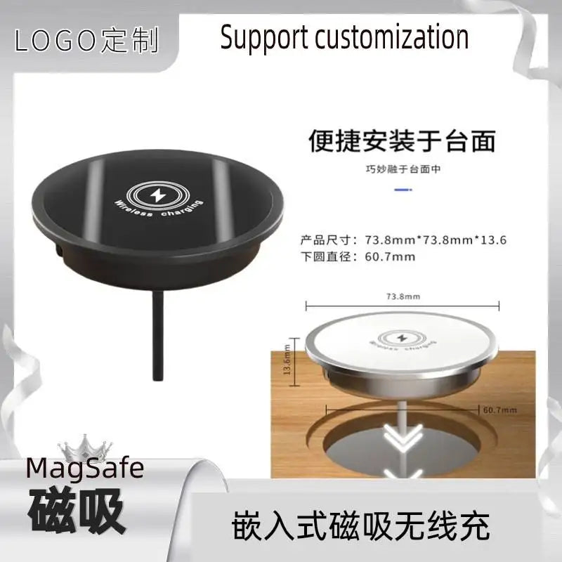 Desktop embedded wireless charger Fast charging 15W quick megnetic wireless chargers Bedside table furniture hotel  restaurant