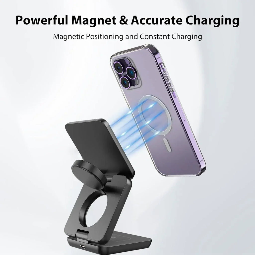 3 in 1 Foldable Magnetic Wireless Charger Stand Macsafe for iPhone 15 14 13 12 Apple Watch 8 7 6 Airpods Fast Charging Station