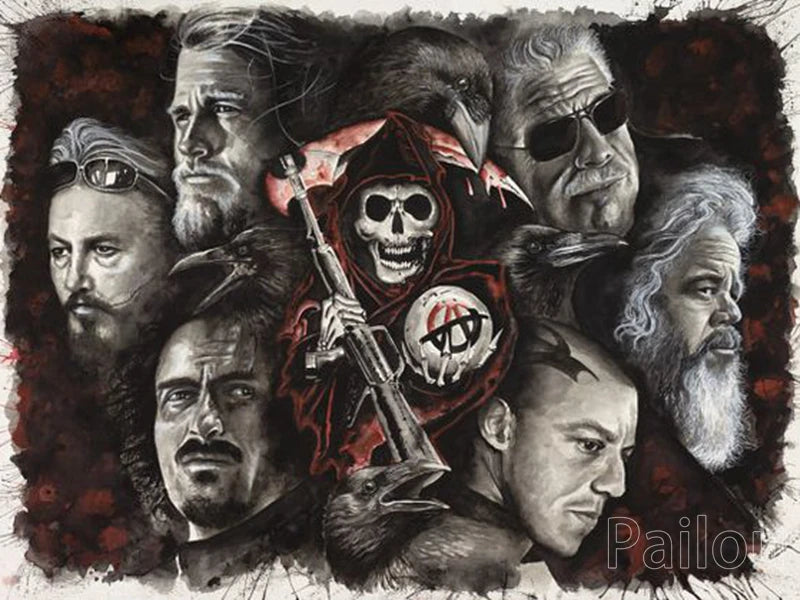Son Of Anarchy 5D DIY Diamond Painting Full Round Drill Mosaic Death Skull Motorcycle Cross Stitch Handwork Home Decor