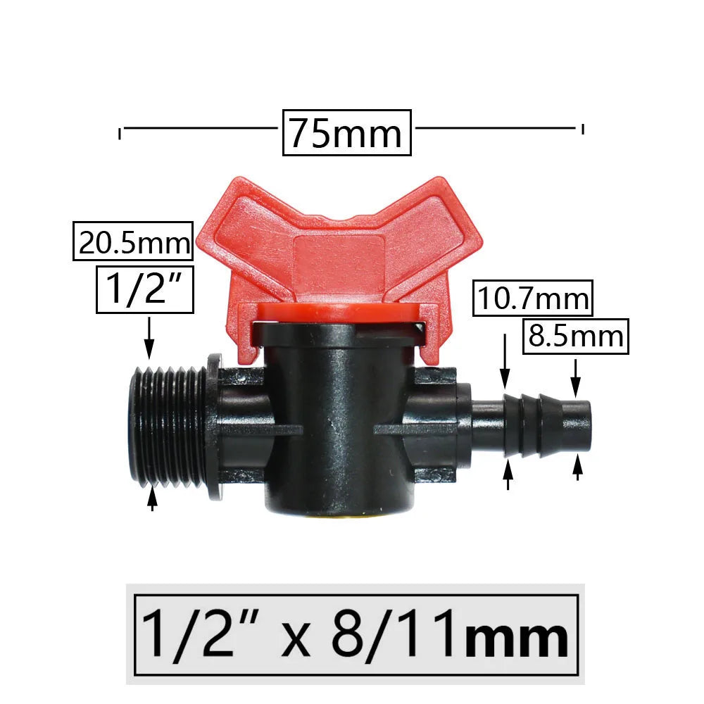 4/8/10/12/16/20/25mm Hose Barbed Mini Valve Garden Tap Barb Connectors With 1/2 3/4 Inch Thread Drip Irrigation System Fitting