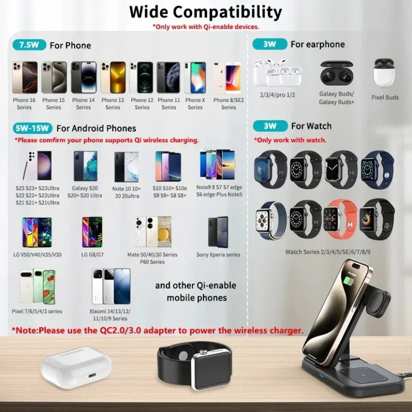 3 in 1 Wireless Charger Foldable Fast Charging Dock Stand For iPhone 17 16 15 14 13 12 Pro Max iWatch 11~2 Ultra SE AirPods 4 3