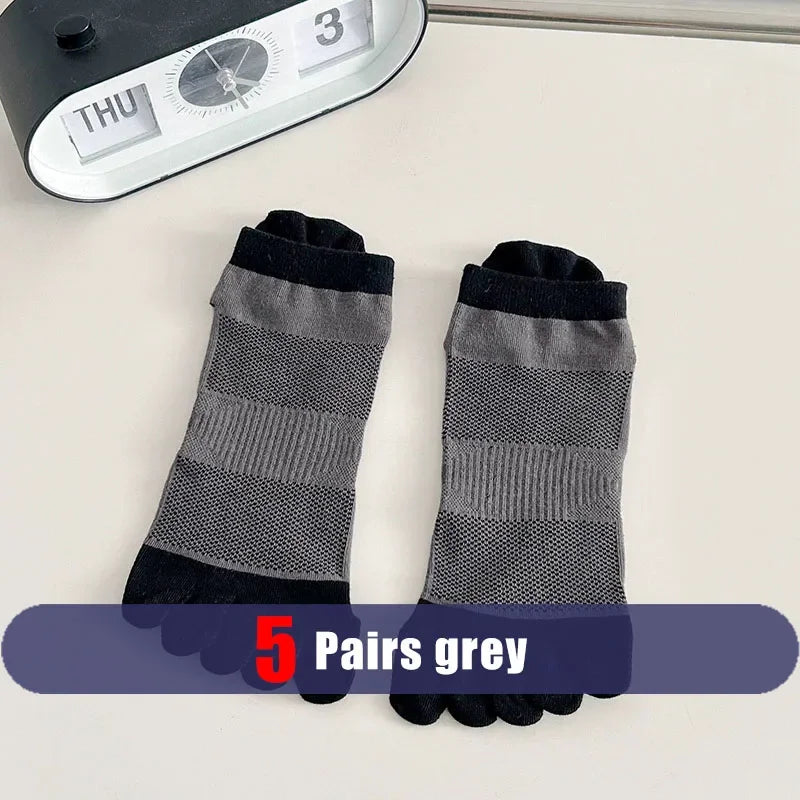 5 Pairs Mans Five Finger Socks Cotton Ankle Mesh Compression Soft Elastic Endurable Breathable Sweat-Absorbing Toe Sport Socks