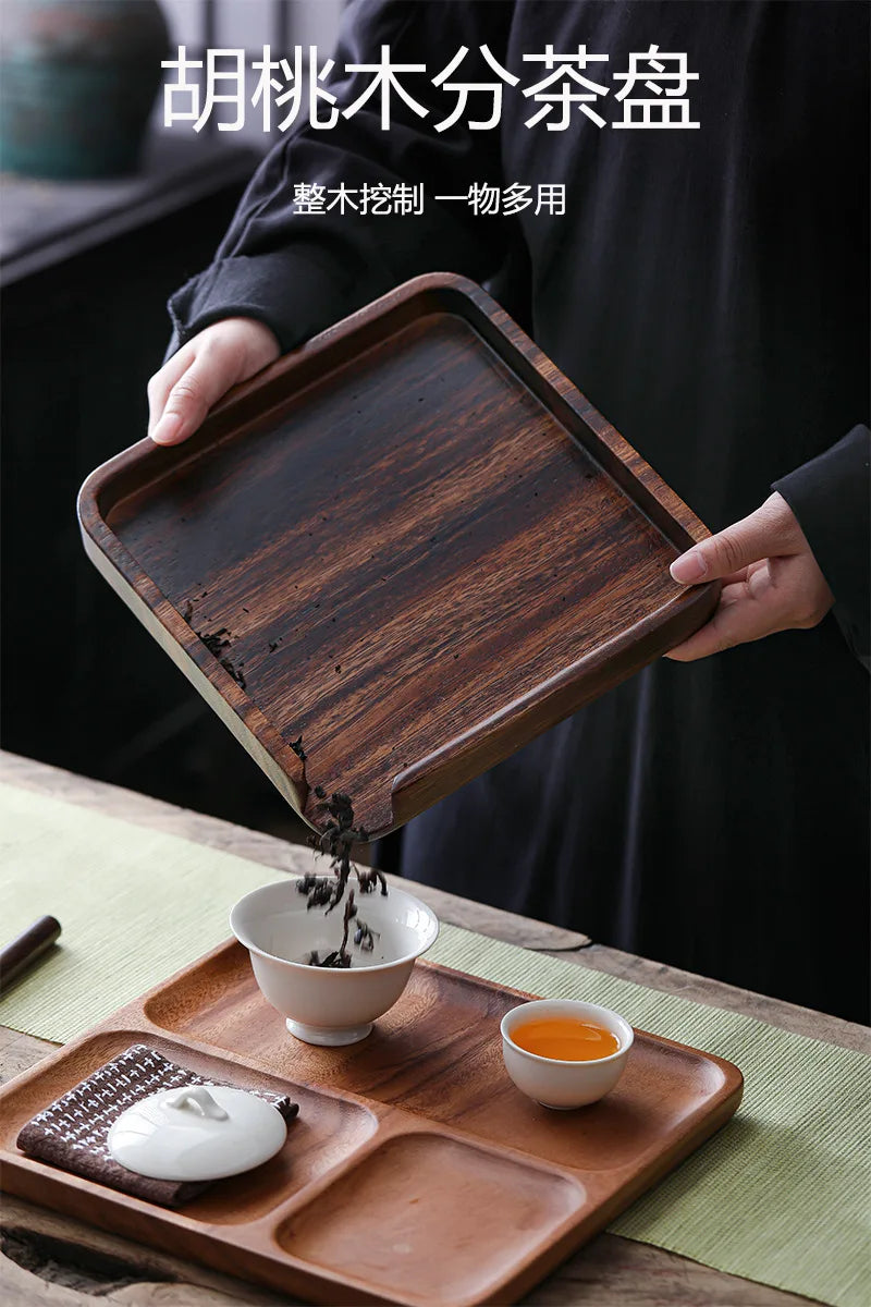 Walnut Solid Wood Tea Box Storage Tea Set Accessories Snack Storage Wooden Plate