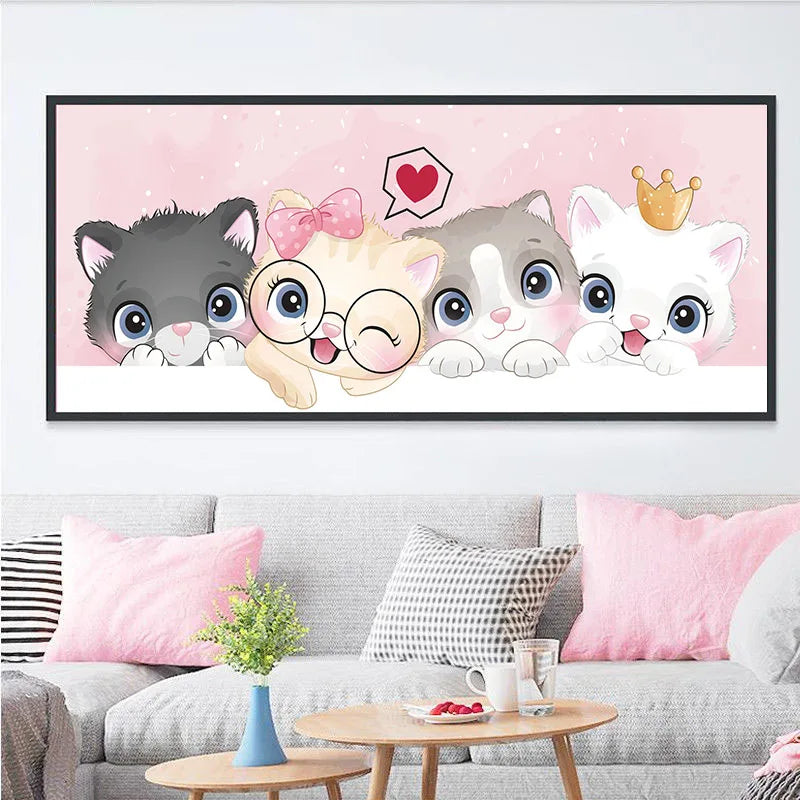 Cartoon Cat Pattern DIY Cross Stitch Complete Kits Printed Fabric Embroidery Set Cotton Thread Needlework Home Decoration