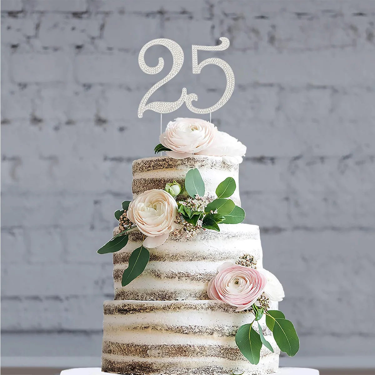 25 Cake Topper Sparkly Crystal Rhinestones Cake Topper Cake Decoration for 25th Birthday Party or or 25th Wedding Anniversary