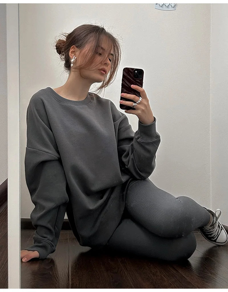 Autumn Oversized Sweatshirts Women Cotton Loose Pullovers Red O Neck Warm Sweatshirt For Women Oversize Winter Clothes Fleece