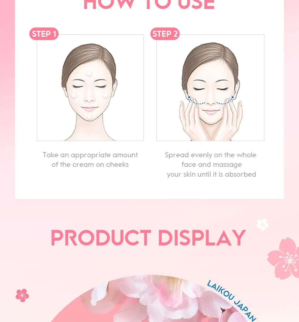 LAIKOU 60g Japan Sakura Essence Cream Cherry Blossom Facial Cream Moisturizing Anti Wrinkle Anti Aging Brighten Skin Skin Care