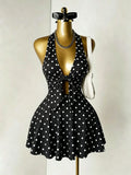 Women Halter Deep V Front Tie Cut Out Mini Dress Summer Y2k Night