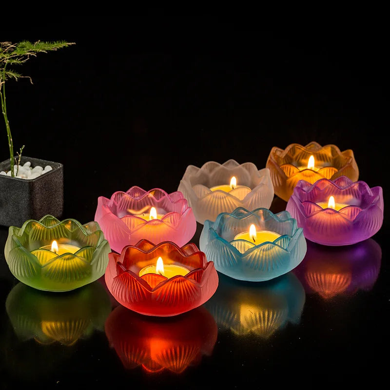 Seven Colors Crystal Incensee Burner Glass Lotus Candle Holders Handicraft Decoration for Home Buddha Mini Zen Cone Censer