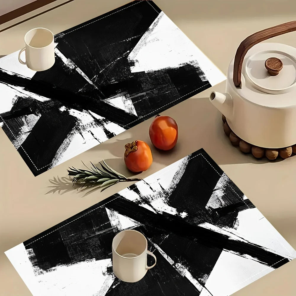Black and White Brush Stroke Placemats Set