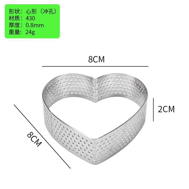 10PCS Stainless Steel Perforated Heart Shape Tart Ring for Baking Fruit Tartet Mousse Pancake Doughnuts DIY Home Baking Tools