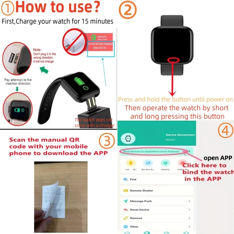 Smart Watch Sport Wristband Fitness Monitoring Track Heart Rate