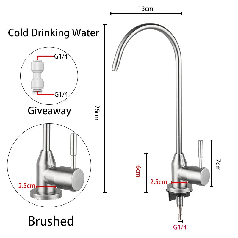 ULA 1/4"Kitchen Faucets Direct Drinking Tap Stainless Steel Water Purifier Faucet Single Cold Water Sink Faucet Filter Faucet
