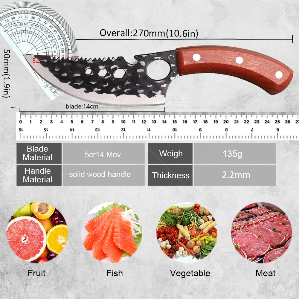 Meat Cleaver Boning Knife Wooden Handle Kitchen Knives Mongolian Meat Eating Knife Beef Lamb Knife Stainless Steel Butcher Knife