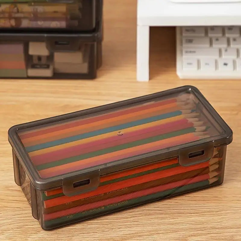 Black Desk Organizer Transparent Plastic Storage Box With Lid For Pens Pencils Markers School Supplies & Office Organization