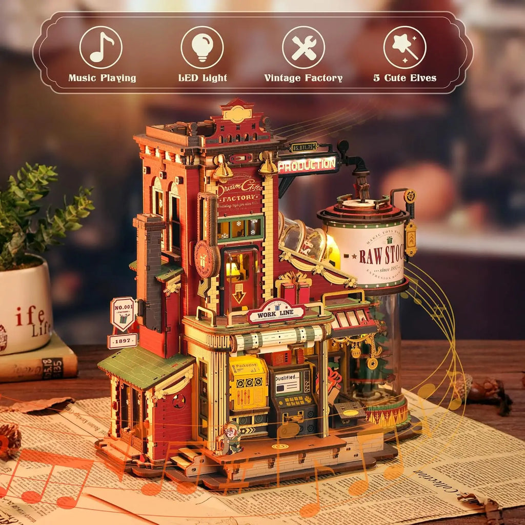 Robotime Wooden Music Box Christmas Dream Gift Factory 3D