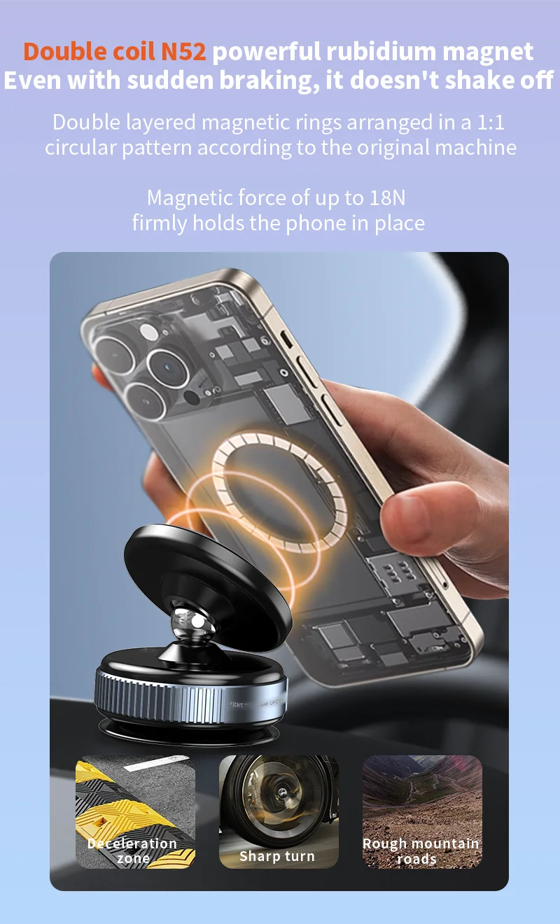 Universal Car Phone Holder Vacuum Suction Cup Strong Magnetic Adsorption 360°Phone Bracket For Gym Kitchen Car Navigation Stand