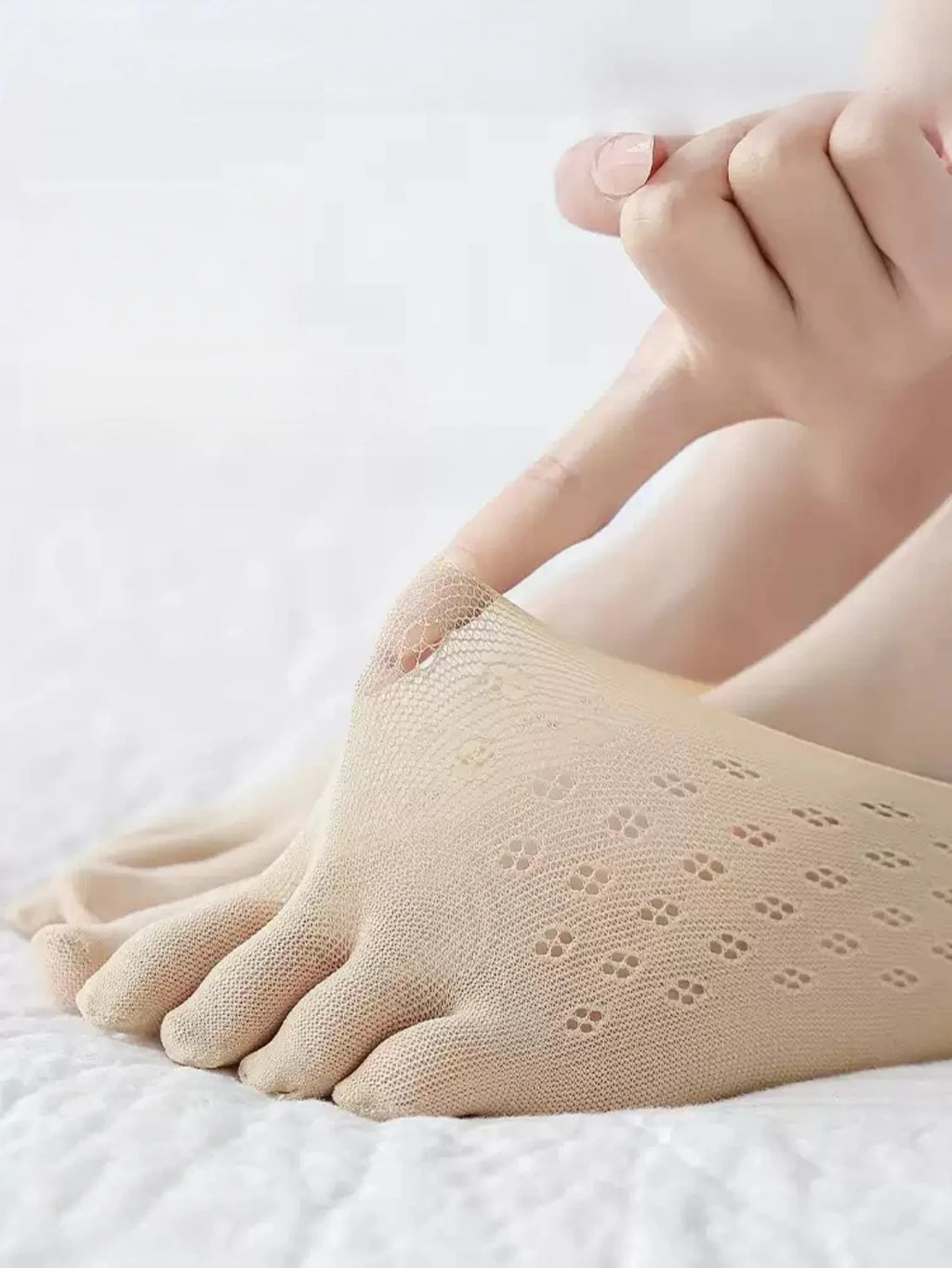 Women's Toe Socks, No Show Invisible Socks, Silicone Non-Slip Ladies Boat Socks, Low Cut, Breathable, Sweat Absorbing, Summer Thin