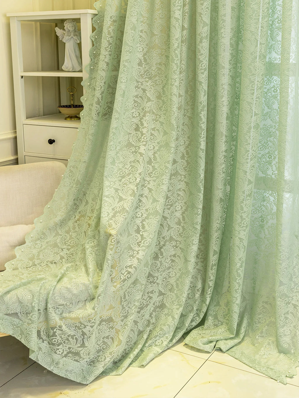 Lace Beaded Modern Simple Window Screen Curtains for Living Dining Room Bedroom