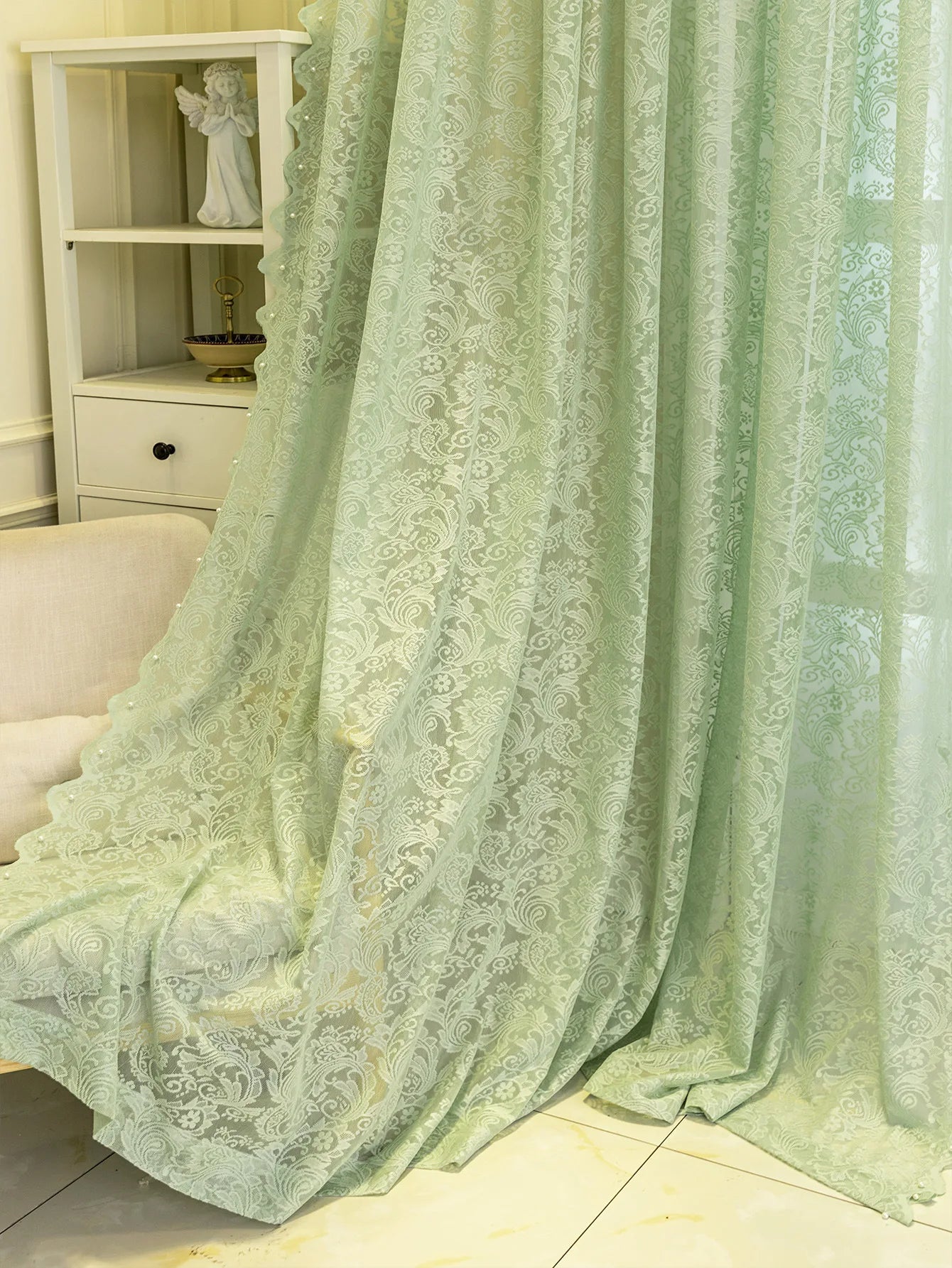 Lace Beaded Modern Simple Window Screen Curtains for Living Dining Room Bedroom