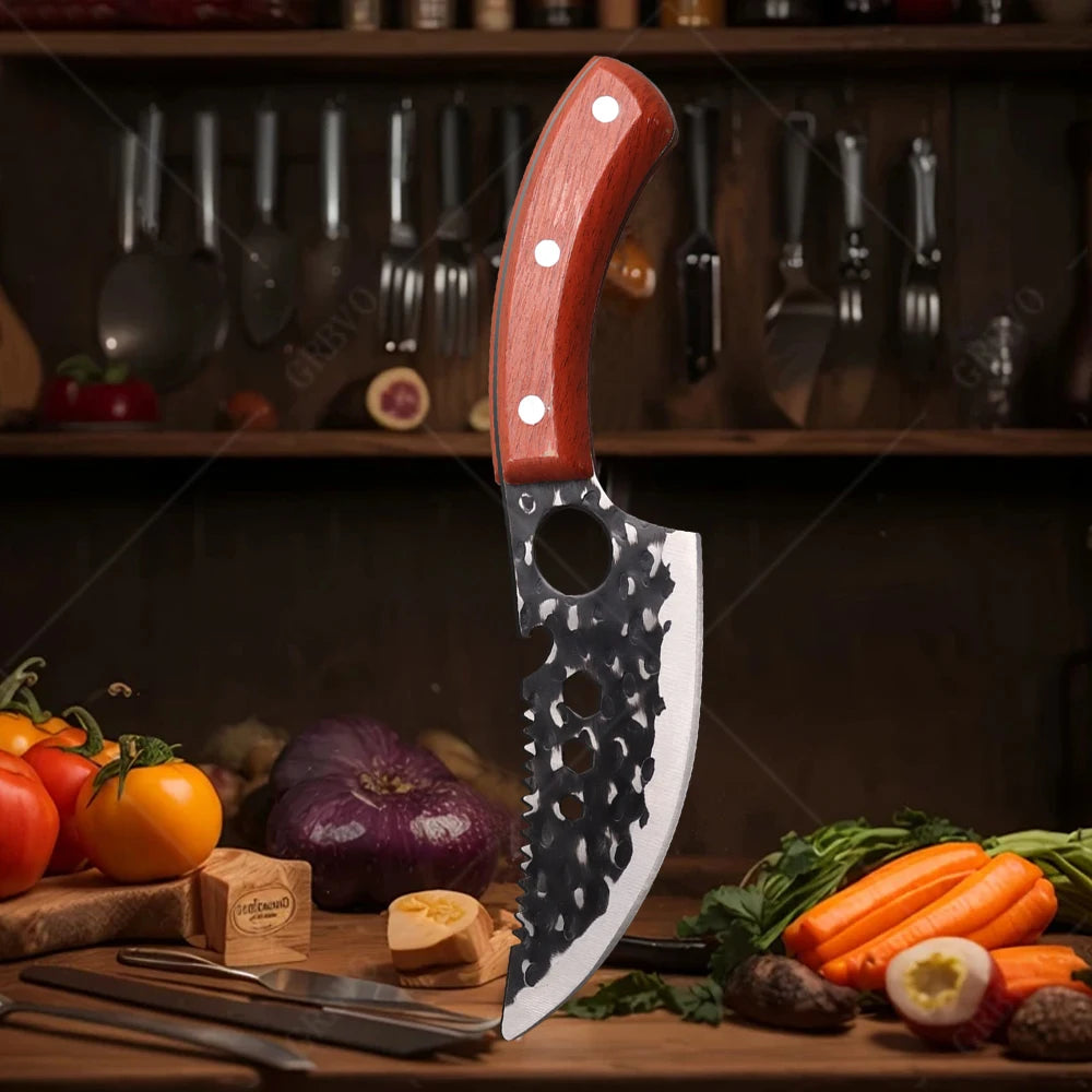 Meat Cleaver Boning Knife Wooden Handle Kitchen Knives Mongolian Meat Eating Knife Beef Lamb Knife Stainless Steel Butcher Knife
