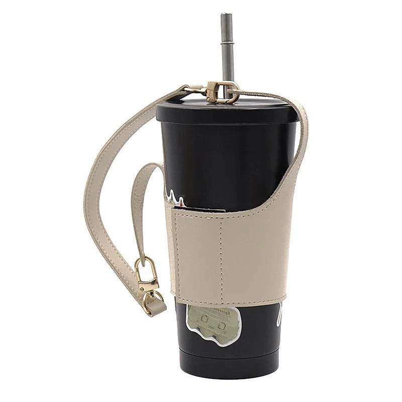 Portable Leather Cup Cover Pouch Water Bottle Sleeve Bag Leather Carrying Strap Insulating Cups Milk Tea Coffee Cups Accessories
