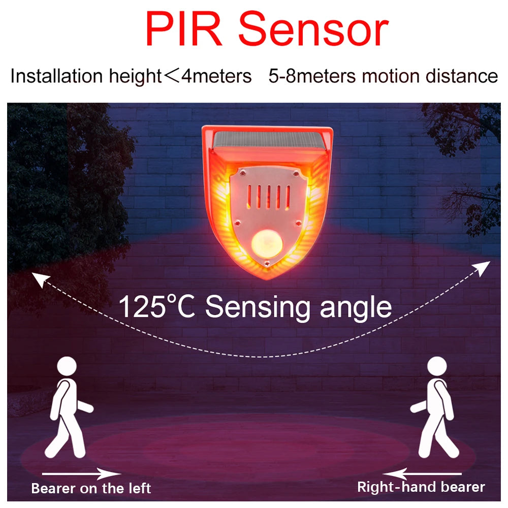 Solar Motion Sensor Alarm 129dB Siren 125° Detection 5-8m Range Weatherproof for Home Shed Garage Security Outdoor Protection