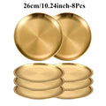 8PC Metal Dining Dish Stainless Steel Round Plate Shallow