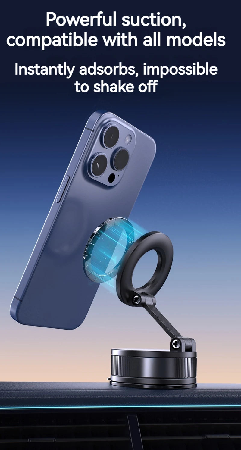 Foldable and Rotatable Metal Vacuum Suction Magnetic Car Holder Suitable for Kitchen Bath Gym Compatible with All Mobile Phones