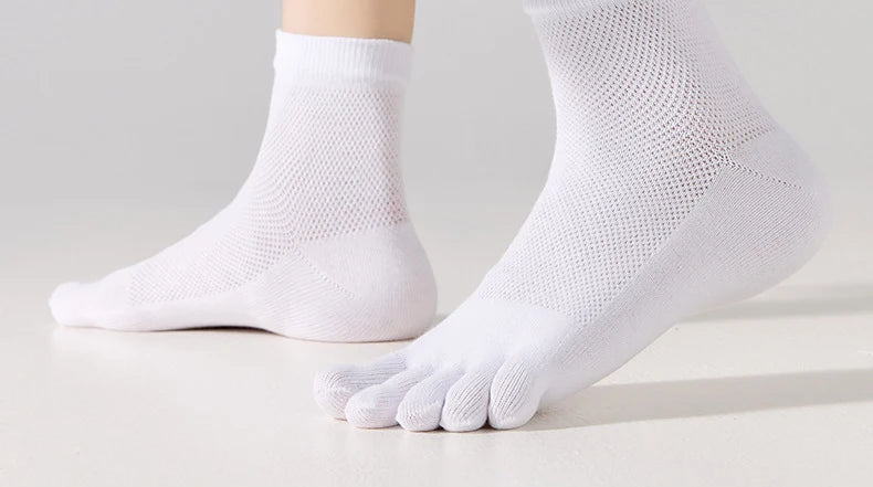 3/5 Pairs Men's Toe Socks Mid-Calf 100% Cotton Mesh Breathable Anti-bacterial Anti-odor Split Toe Socks for Daily & Sports