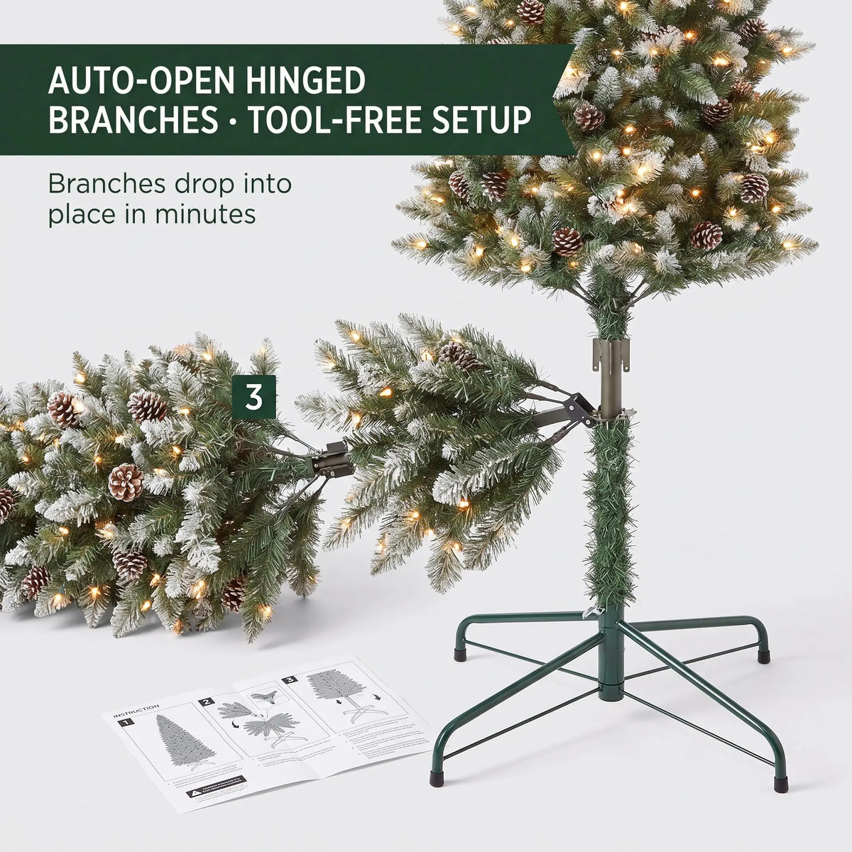 9FT Pre-Lit Slim Pencil Christmas Tree with Pine Cones