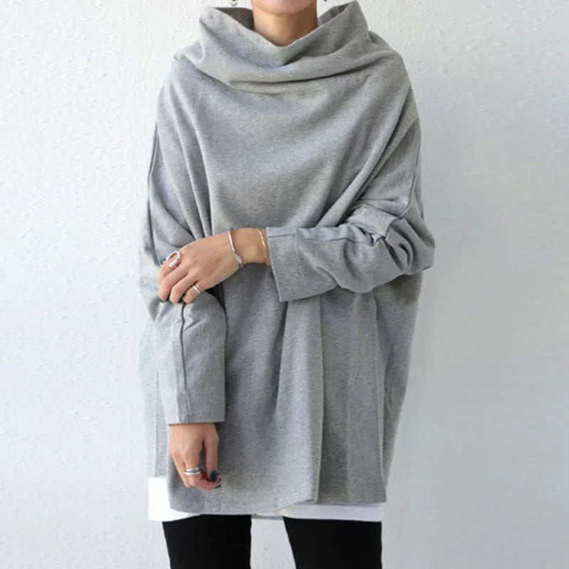 Missuoo Women's Black Turtleneck Oversized Blouse 2026 Summer Casual Loose Long Sleeve Asymmetric Hem T-shirt Top