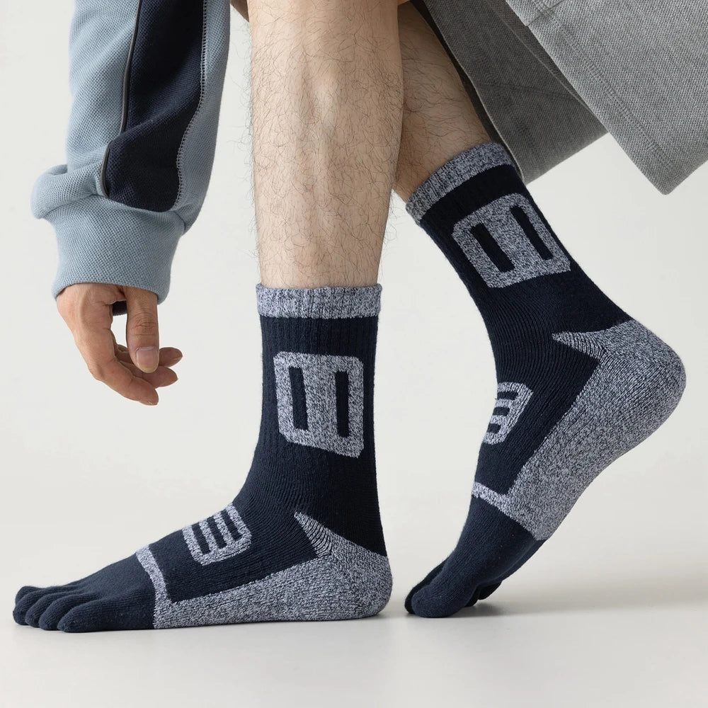 3 Pairs Fleece Toe Socks Men Autumn Winter Warm Five Finger Socks Man High Quality Cotton Sports Crew Socks Running